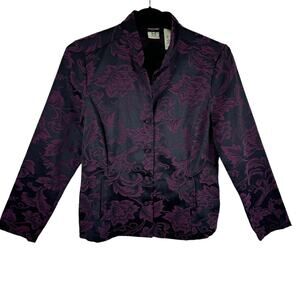 Belongings Purple Black Floral Mock Neck Lightweight Button Up Jacket Size S
